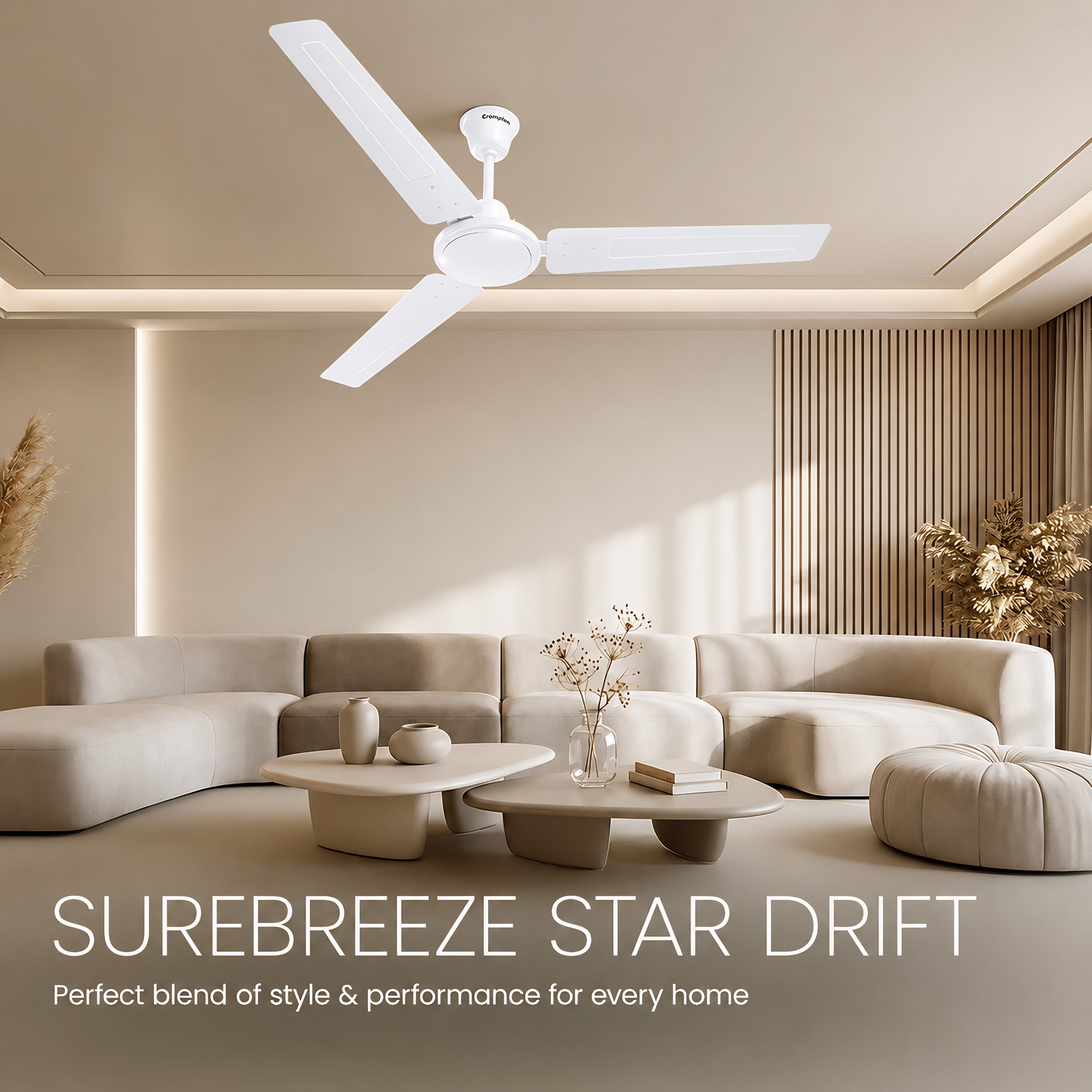 Crompton Surebreeze Starbriz 1200mm Ceiling Fan White | 390 RPM | 210 CMM Air Delivery | 53W Power | 3 Blades | 2 Year Warranty