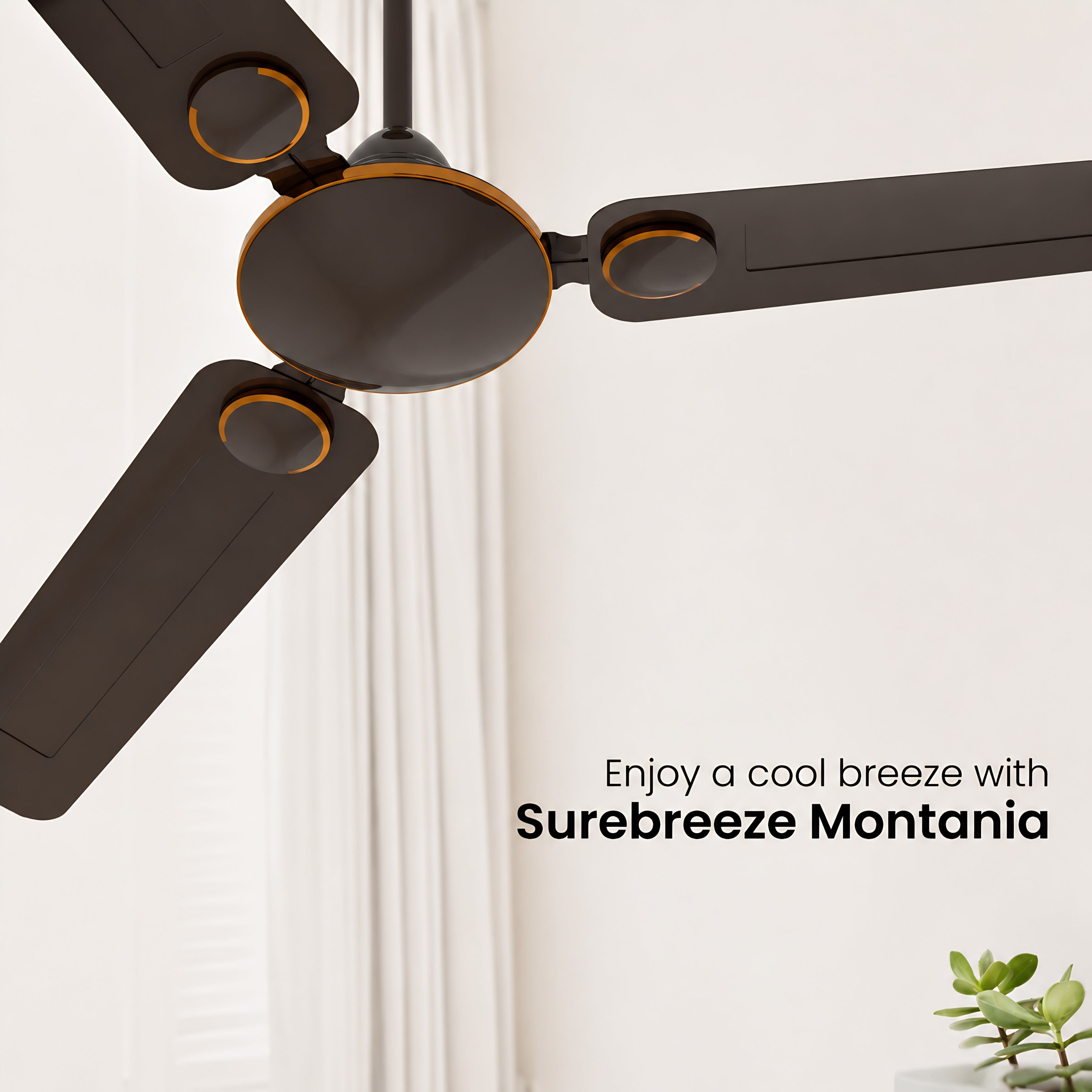 Crompton Surebreeze Montania 1200mm Ceiling Fan | 210 CMM Air Delivery | 46 W Power | 3 Blades | 2 Year Warranty