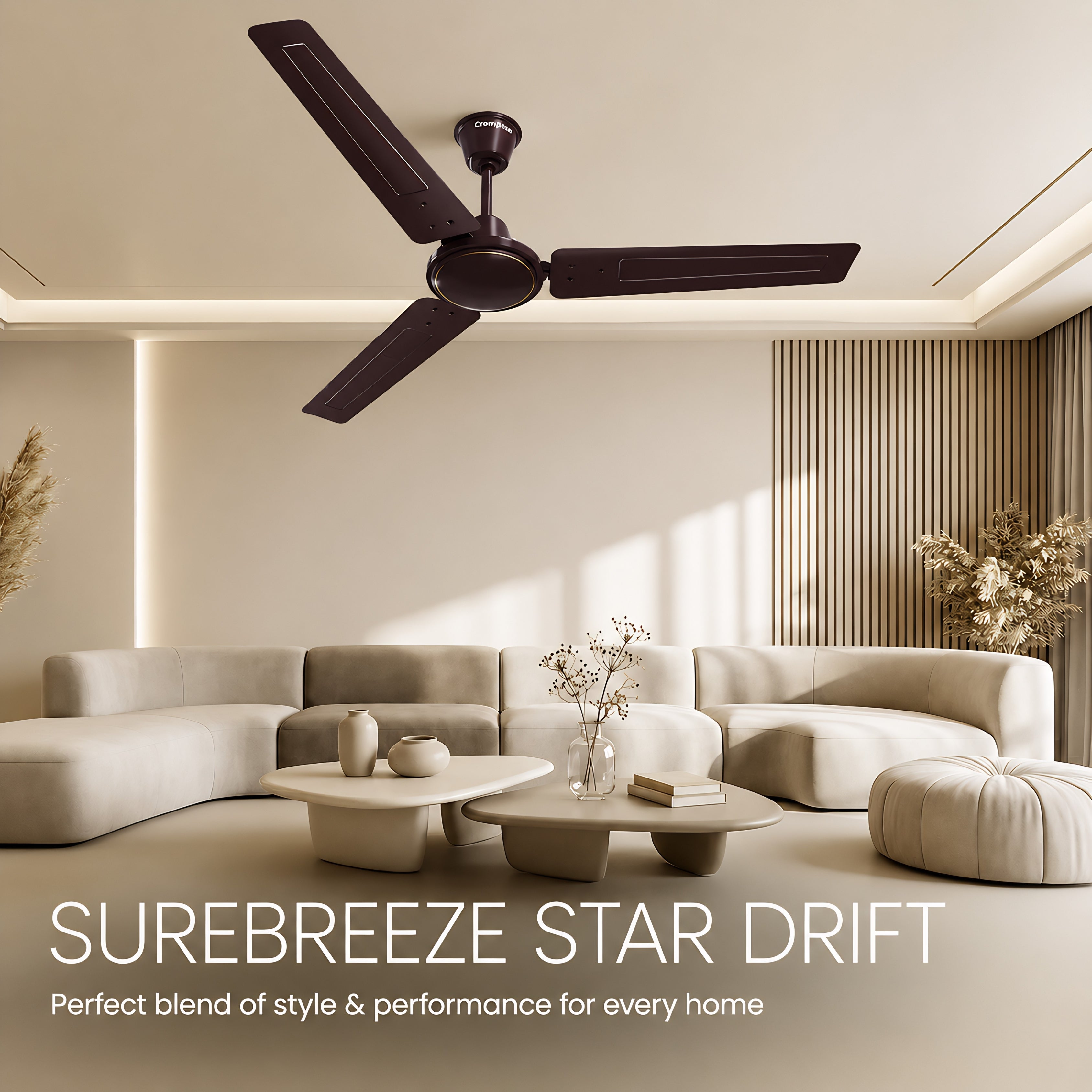 Crompton Surebreeze Starbriz 1200mm Ceiling Fan Brown | 46 W Power | 3 Blades | 2 Year Warranty