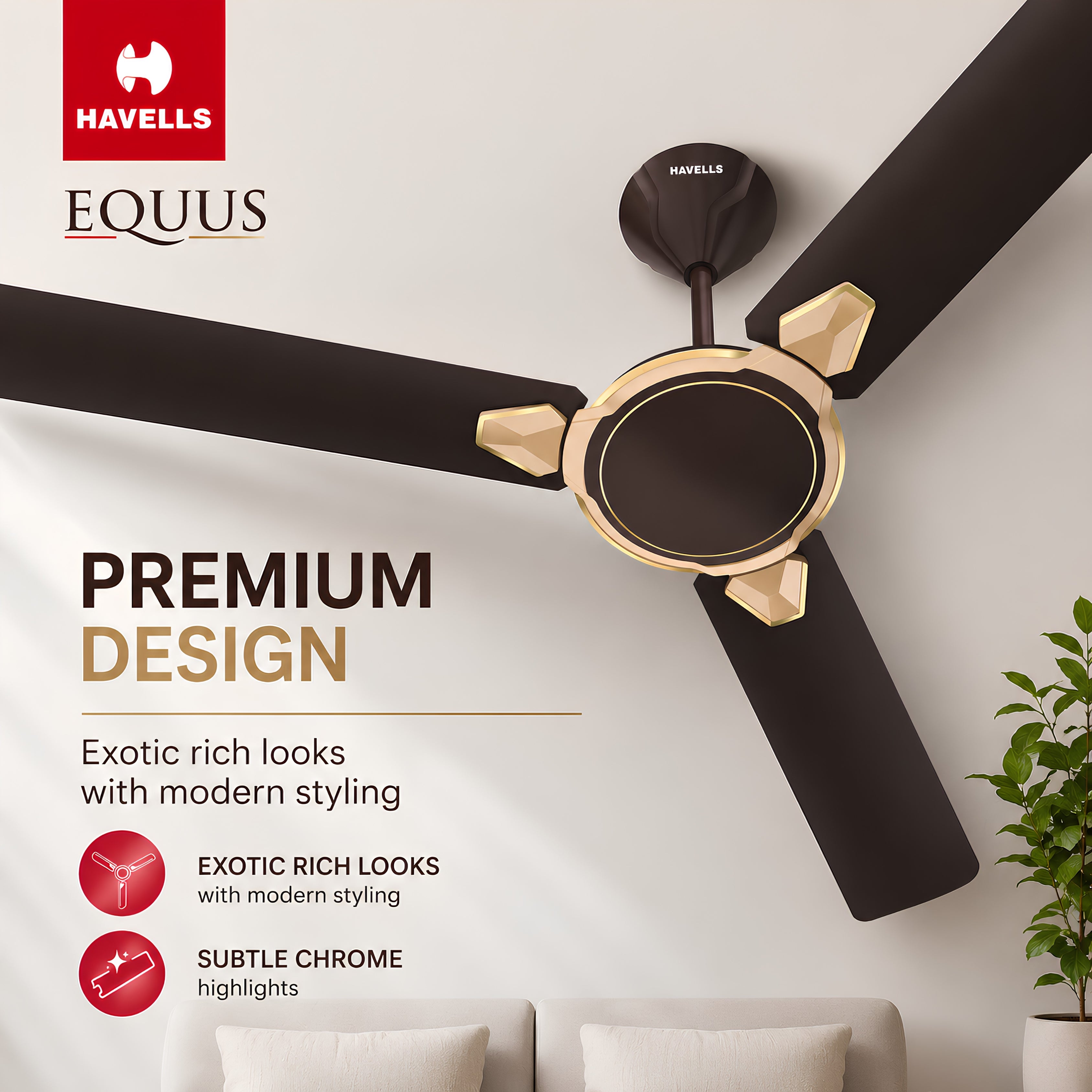 Havells Equs 1200mm Ceiling Fan Smoke Brown | 100% Copper Motor | 2 Year Warranty