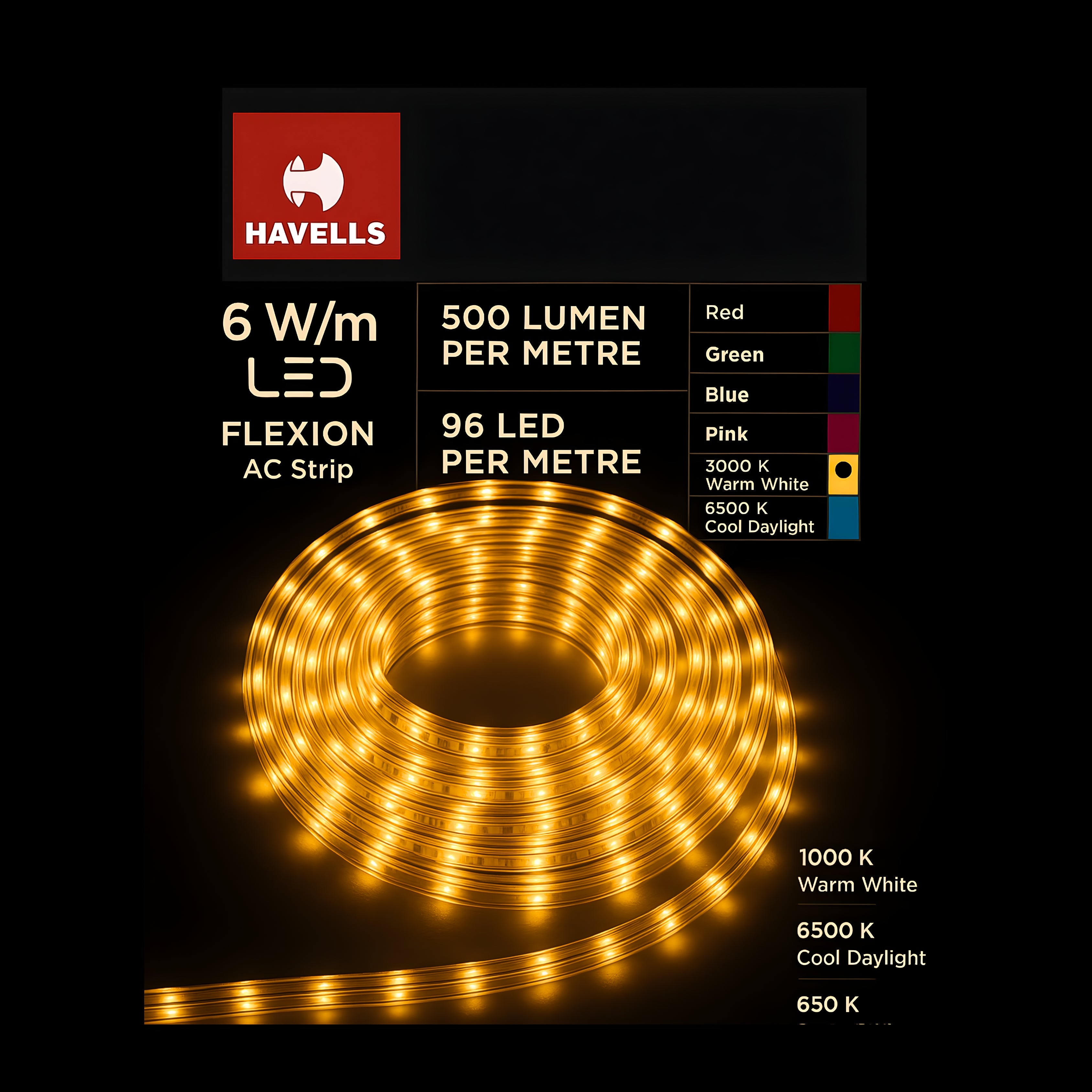 Havells Flexion AC Rope Light 96 LED 50m Warm White 3000k