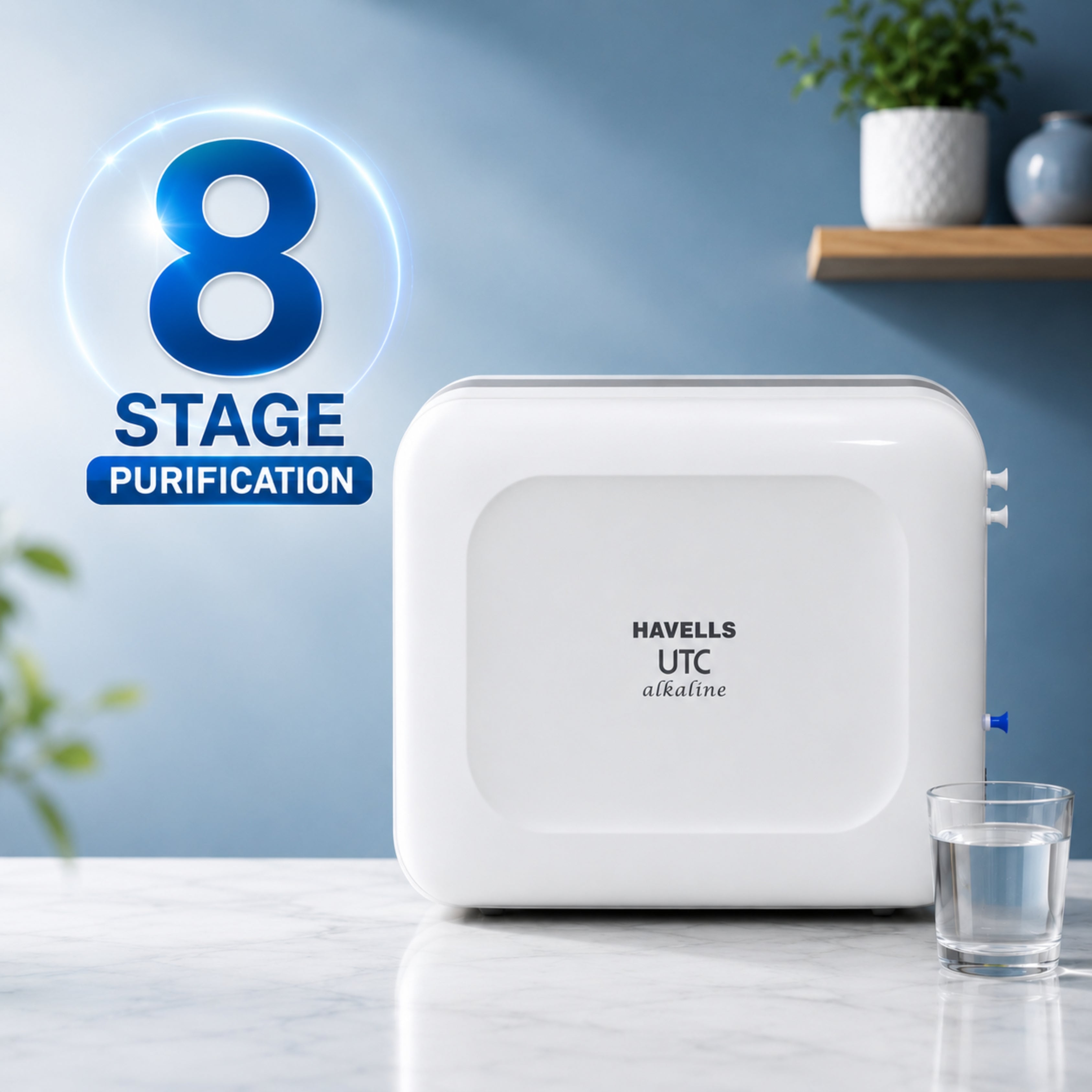 Havells UTC RO+UV Alkaline Water Purifier with Stainless Steel Tank, 8L Storage, White