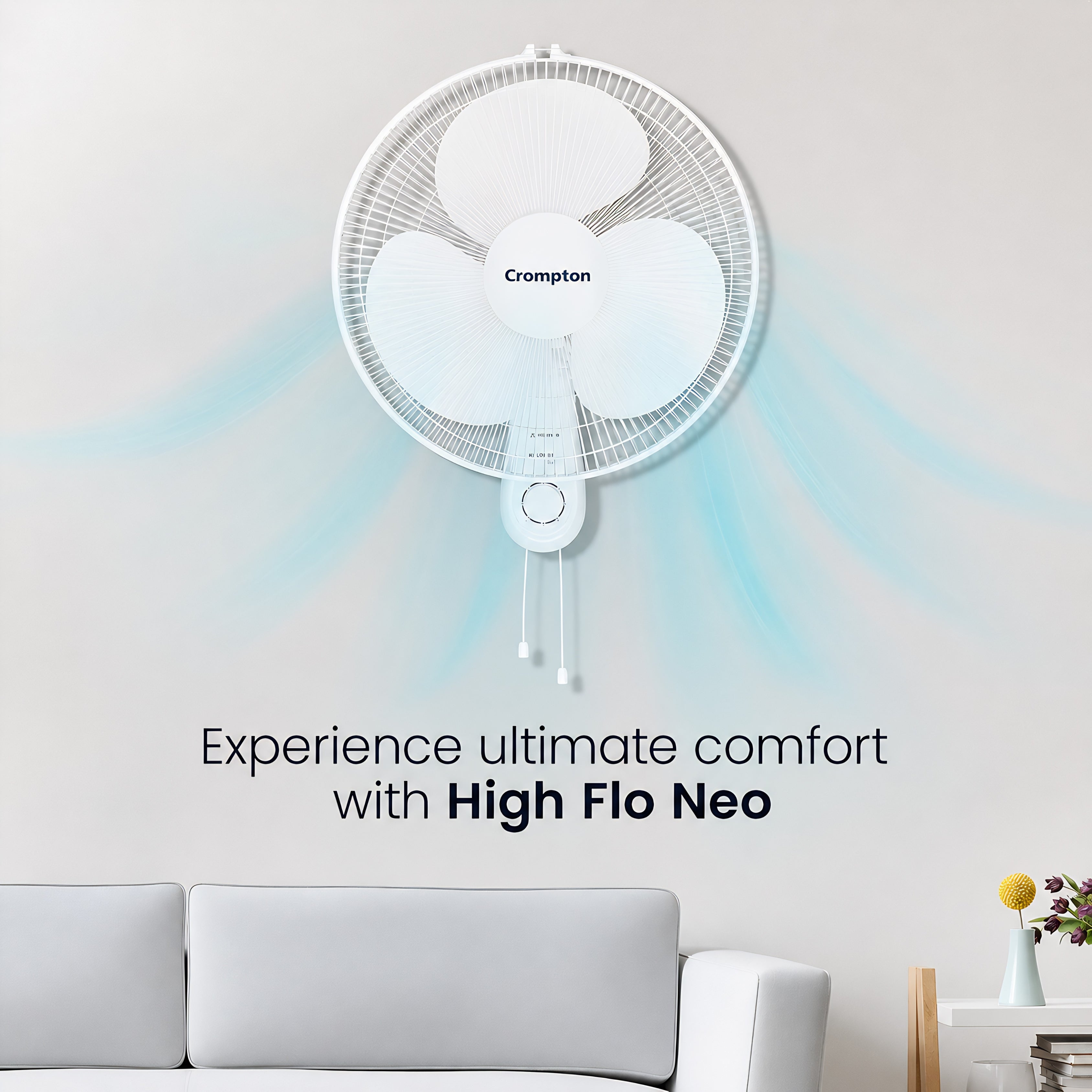 Crompton Hiflo 400mm Wall Mounted Fan White | 1350 RPM | 75 CMM Air Delivery | 50W Power | 3 Blades | 2 Year Warranty