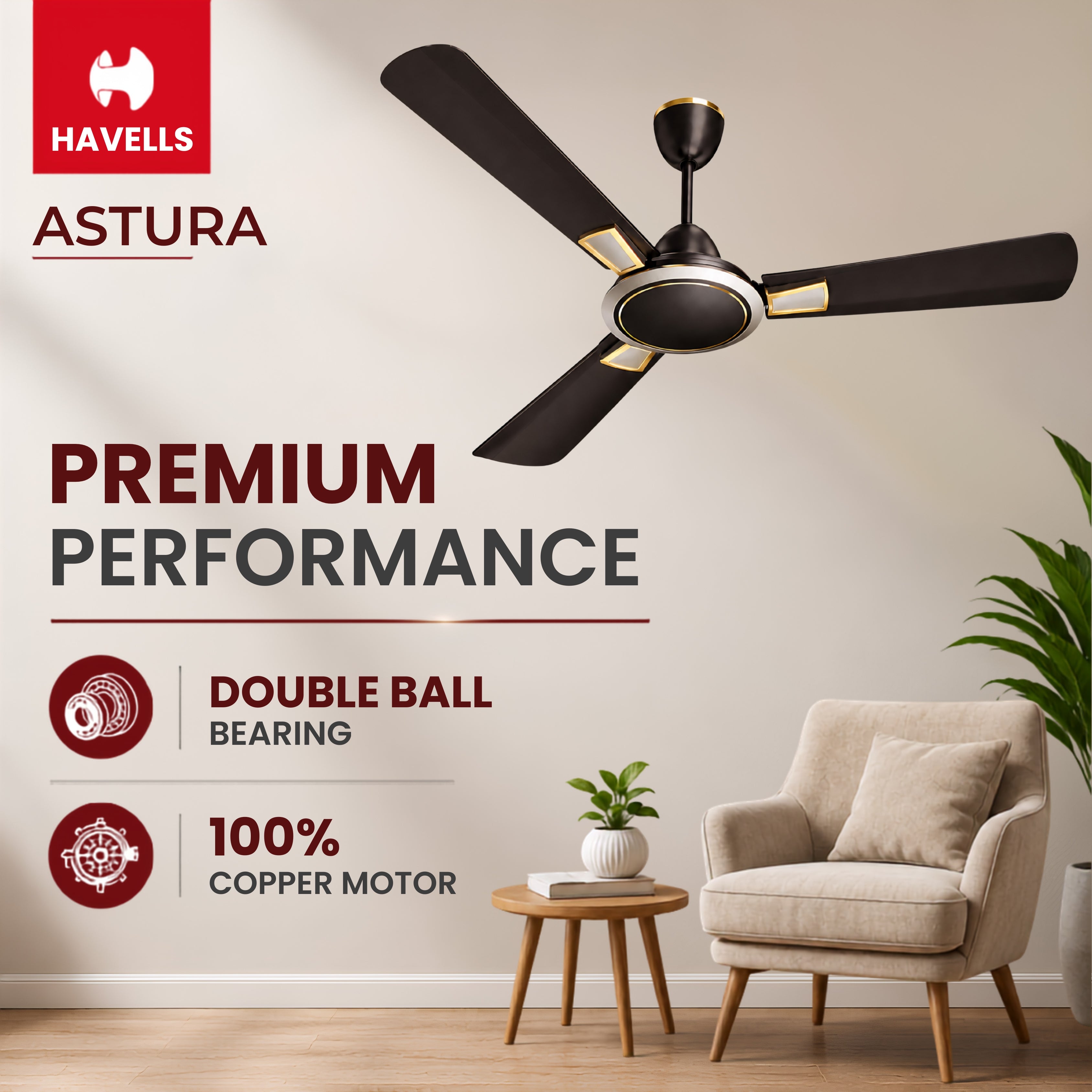 Havells Astra 1200mm Ceiling Fan (Smoke Brown) | 2-Year Warranty