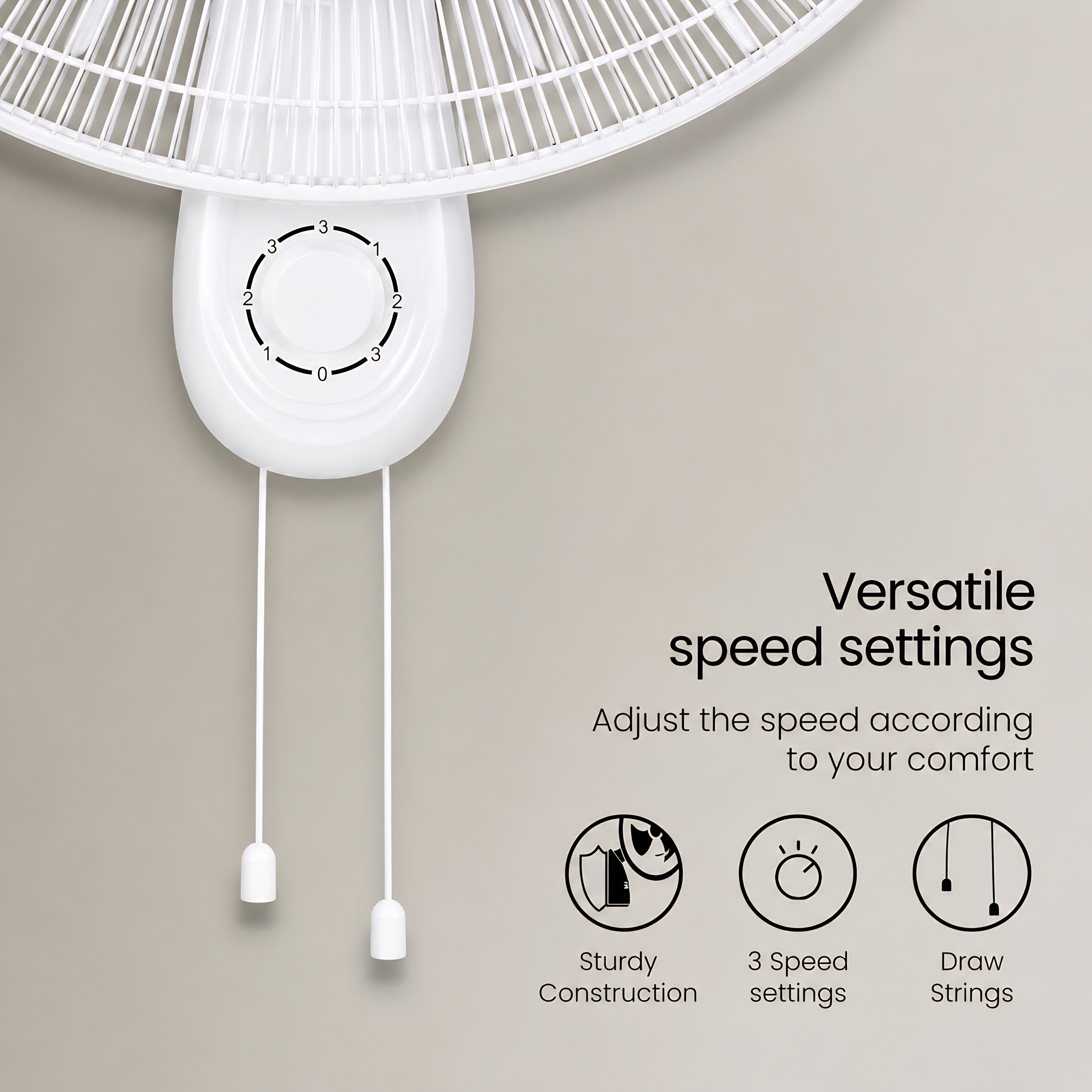 Crompton Hiflo 400mm Wall Mounted Fan White | 1350 RPM | 75 CMM Air Delivery | 50W Power | 3 Blades | 2 Year Warranty
