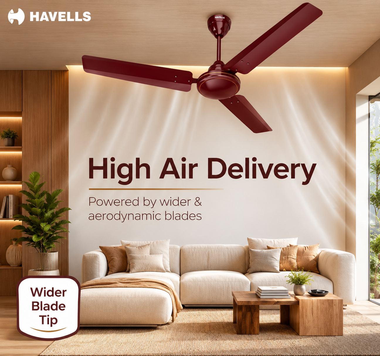 Havells Thrill Air 1200mm Ceiling Fan Brown | 100% Copper Motor | High Air Delivery | 2 Year Warranty
